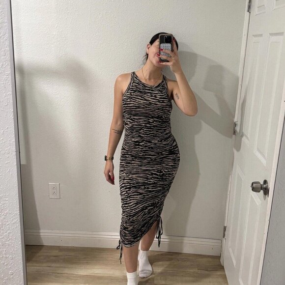 Women’s ACOA Zebra Print Y2K Vintage‎ Dress Maxi Size Medium M  Brown - Picture 2 of 10